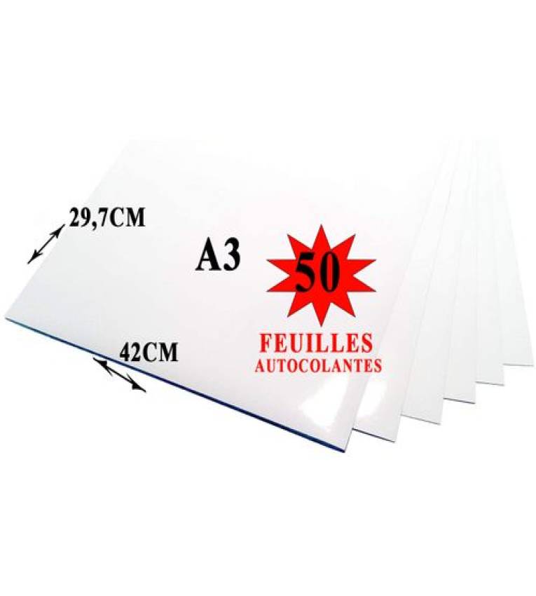 50 feuilles Papier Autocollant matt A3 (42x29,7cm)